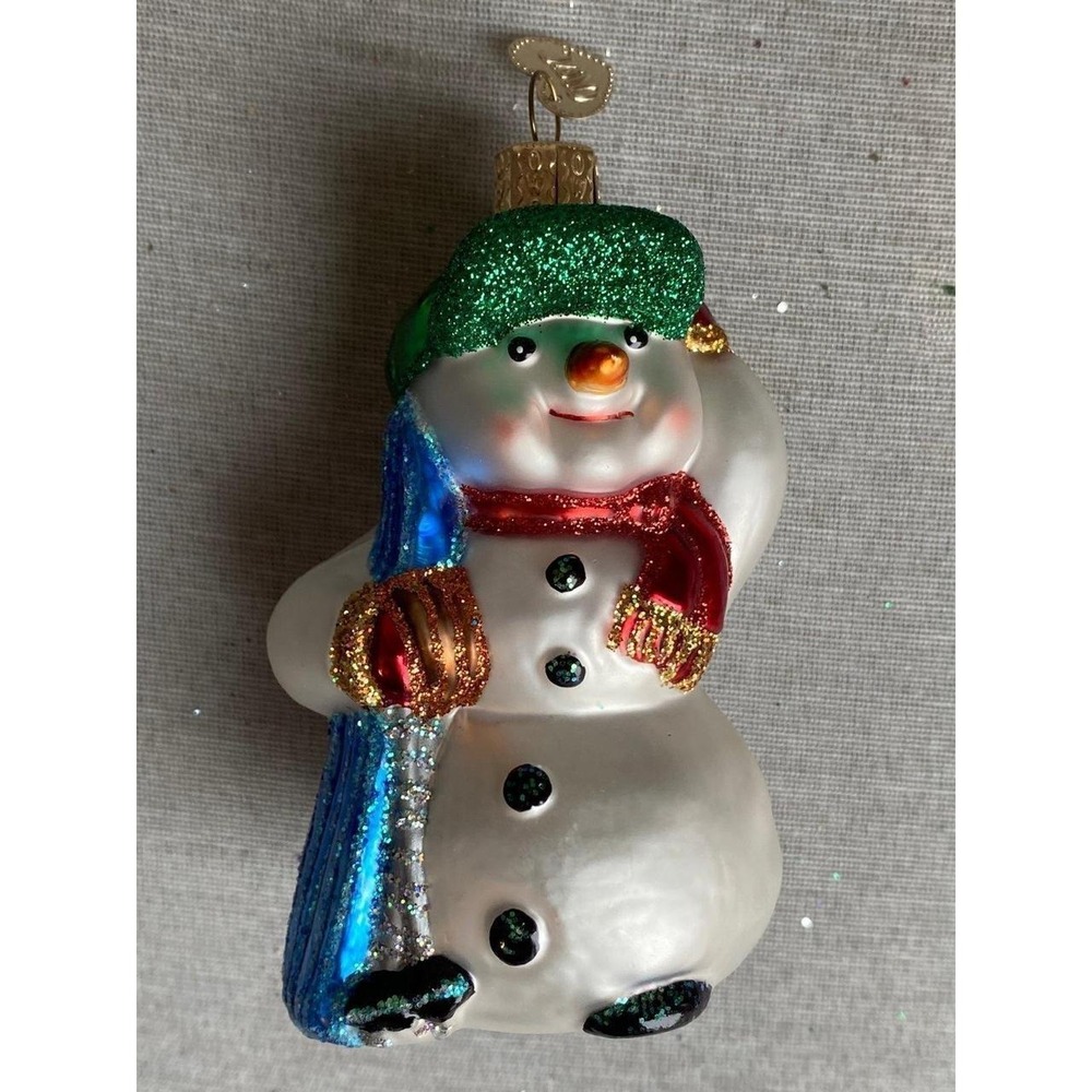 Snowman Ornament Scarf Green Hat Old World Christmas Blown Glass Hand Crafted